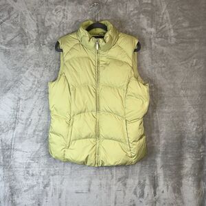 Eddie Bauer Premium Goose Down Puffer Vest Womens Med Green Yellow Outdoor